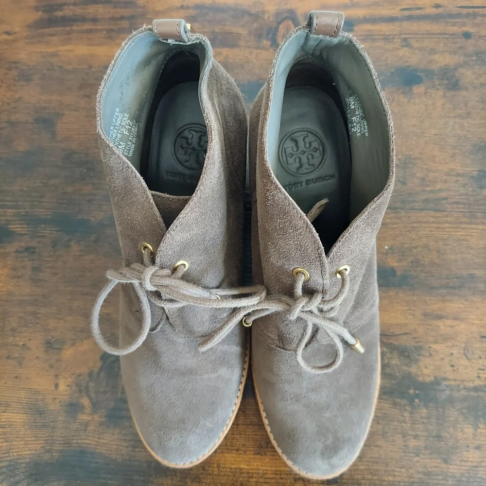 Tory Burch Brown Suede Vicki Wedge Booties Size 9 - Picture 5 of 12